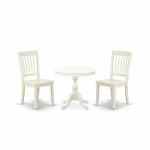 3 Pc Dining Set, 1 Table, 2 Linen White Chair, Slatted Back, Linen White Finish