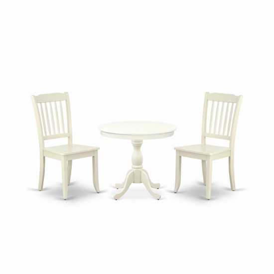 3 Pc Dining Set, 1 Table, 2 Linen White Chair, Slatted Back, Linen White Finish