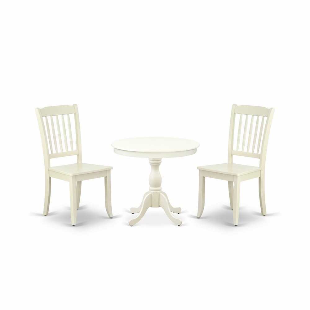 3 Pc Dining Set, 1 Table, 2 Linen White Chair, Slatted Back, Linen White Finish