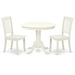 Anda3-Lwh-W 3Pc Round 36 Inch Table And 2 Vertical Slatted Chairs