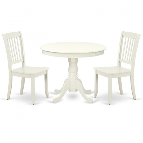 Anda3-Lwh-W 3Pc Round 36 Inch Table And 2 Vertical Slatted Chairs