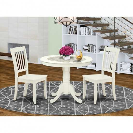 Anda3-Lwh-W 3Pc Round 36 Inch Table And 2 Vertical Slatted Chairs