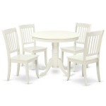 Anda5-Lwh-W 5Pc Round 36 Inch Table And 4 Vertical Slatted Chairs