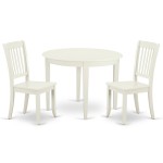 Boda3-Lwh-W 3Pc Round 42 Inch Table And 2 Vertical Slatted Chairs