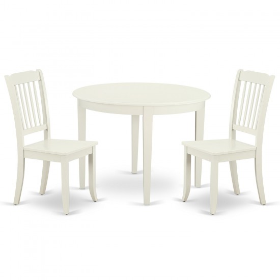 Boda3-Lwh-W 3Pc Round 42 Inch Table And 2 Vertical Slatted Chairs