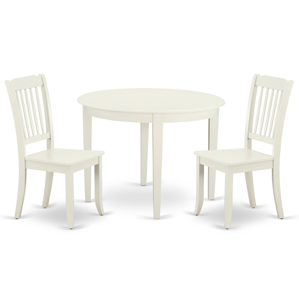 Boda3-Lwh-W 3Pc Round 42 Inch Table And 2 Vertical Slatted Chairs