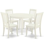 Boda5-Lwh-W 5Pc Round 42 Inch Table And 4 Vertical Slatted Chairs