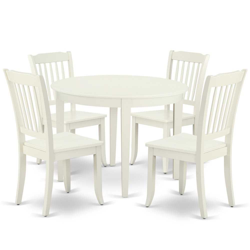 Boda5-Lwh-W 5Pc Round 42 Inch Table And 4 Vertical Slatted Chairs