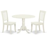 3Pc Round 42 Inch Table With Two 9-Inch Drop Leaves, 2 Vertical Slatted Chairs