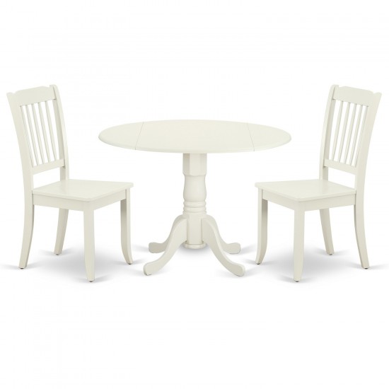 3Pc Round 42 Inch Table With Two 9-Inch Drop Leaves, 2 Vertical Slatted Chairs