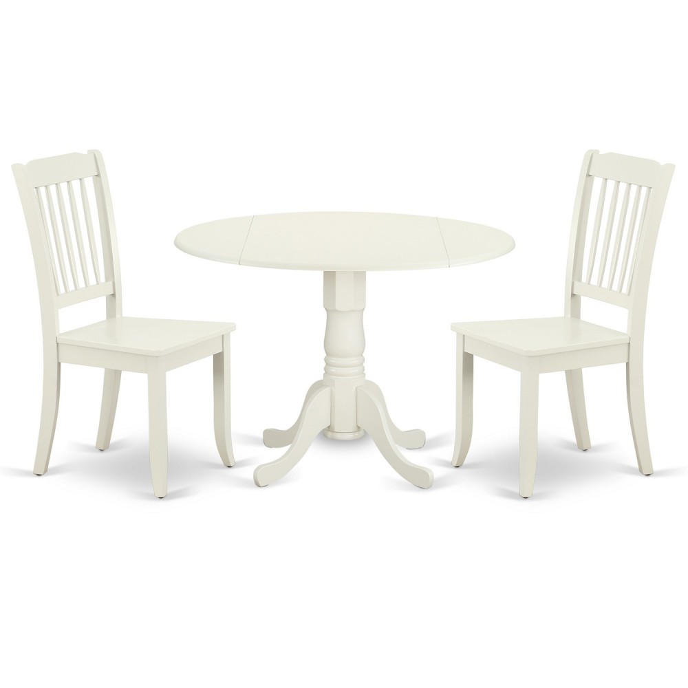 3Pc Round 42 Inch Table With Two 9-Inch Drop Leaves, 2 Vertical Slatted Chairs