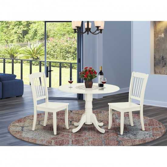 3Pc Round 42 Inch Table With Two 9-Inch Drop Leaves, 2 Vertical Slatted Chairs