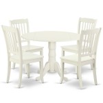 5Pc Round 42 Inch Table With Two 9-Inch Drop Leaves, 4 Vertical Slatted Chairs