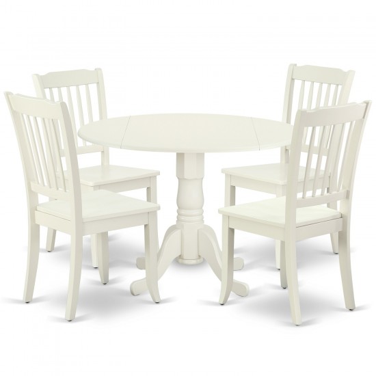 5Pc Round 42 Inch Table With Two 9-Inch Drop Leaves, 4 Vertical Slatted Chairs