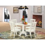 5Pc Round 42 Inch Table With Two 9-Inch Drop Leaves, 4 Vertical Slatted Chairs