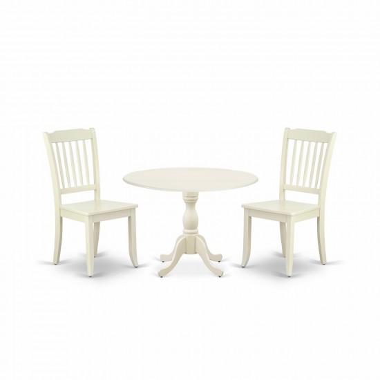 3 Pc Dining Set, 1 Drop Leaves Table, 2 Linen White Chairs, Linen White Finish