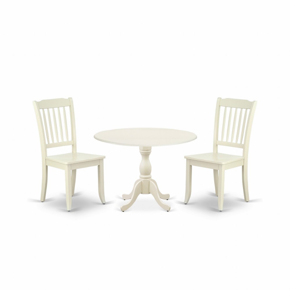 3 Pc Dining Set, 1 Drop Leaves Table, 2 Linen White Chairs, Linen White Finish