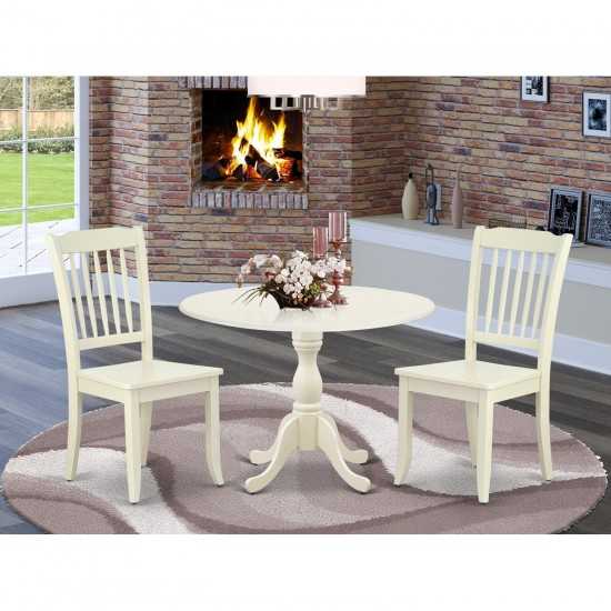 3 Pc Dining Set, 1 Drop Leaves Table, 2 Linen White Chairs, Linen White Finish