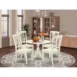 5 Pc Dining Set, 1 Drop Leaves Table, 4 Linen White Chairs, Slatted Back, Linen White Finish