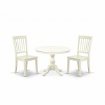 3 Pc Dining Set, Linen White Breakfast Table, 2 Linen White Chairs, Slatted Back, Linen White Finish