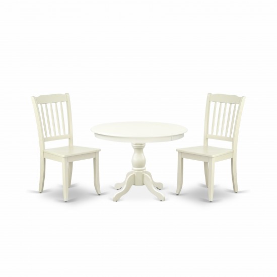 3 Pc Dining Set, Linen White Breakfast Table, 2 Linen White Chairs, Slatted Back, Linen White Finish