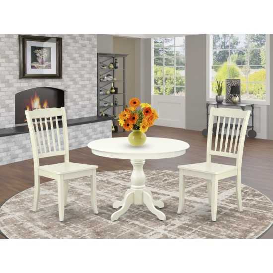 3 Pc Dining Set, Linen White Breakfast Table, 2 Linen White Chairs, Slatted Back, Linen White Finish