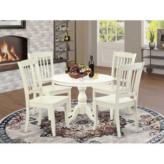 5 Pc Dining Set, Linen White Table, 4 Linen White Kitchen Chairs