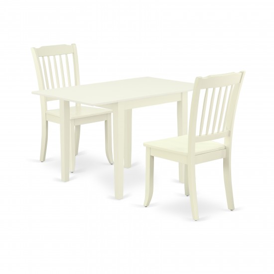 Dining Set 3 Pcs- 2 Dining Chairs, Table, Linen White Solid Wood Structure