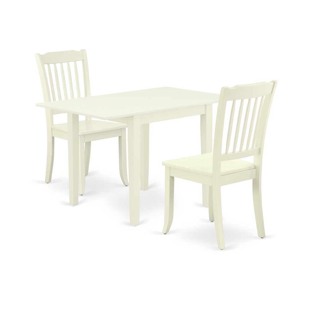 Dining Set 3 Pcs- 2 Dining Chairs, Table, Linen White Solid Wood Structure