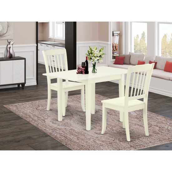 Dining Set 3 Pcs- 2 Dining Chairs, Table, Linen White Solid Wood Structure