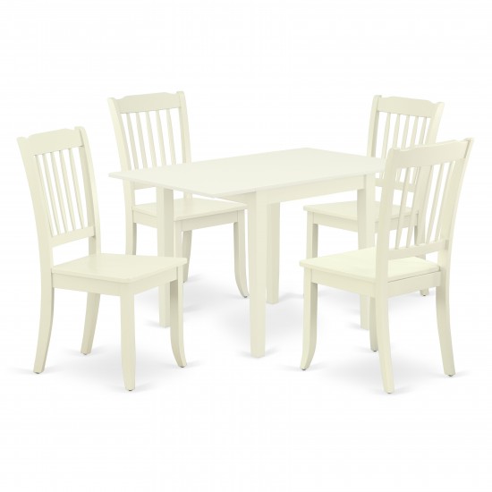 Kitchen Set 5 Pcs- 4 Chairs, Kitchen Table, Linen White Finish Solid Wood Chair Seat, Top, Linen White Finish Solid Wood Fra