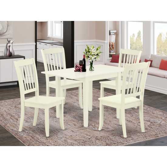 Kitchen Set 5 Pcs- 4 Chairs, Kitchen Table, Linen White Finish Solid Wood Chair Seat, Top, Linen White Finish Solid Wood Fra