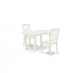 3-Pc Wood Dinette Set 2 Wood Dining Chairs, Small Butterfly Leaf Table, Linen White