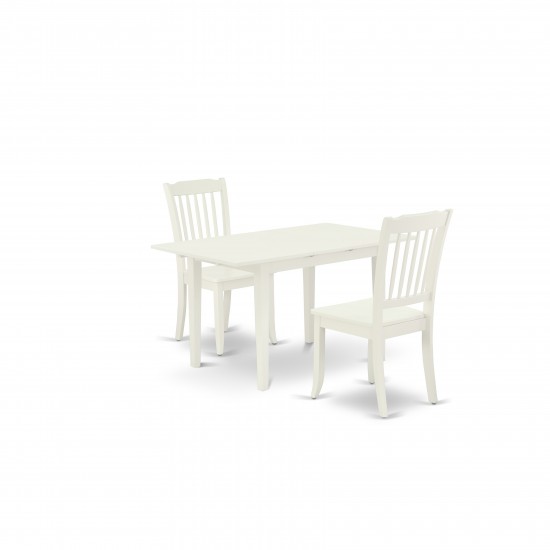 3-Pc Wood Dinette Set 2 Wood Dining Chairs, Small Butterfly Leaf Table, Linen White