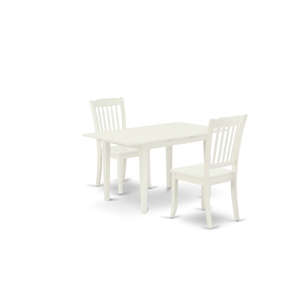 3-Pc Wood Dinette Set 2 Wood Dining Chairs, Small Butterfly Leaf Table, Linen White