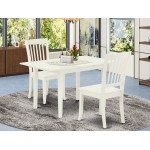 3-Pc Wood Dinette Set 2 Wood Dining Chairs, Small Butterfly Leaf Table, Linen White