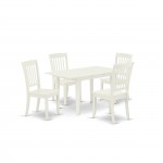 5Pc Dining Set 4 Wood Chairs, Small Butterfly Leaf Dining Table, Linen White