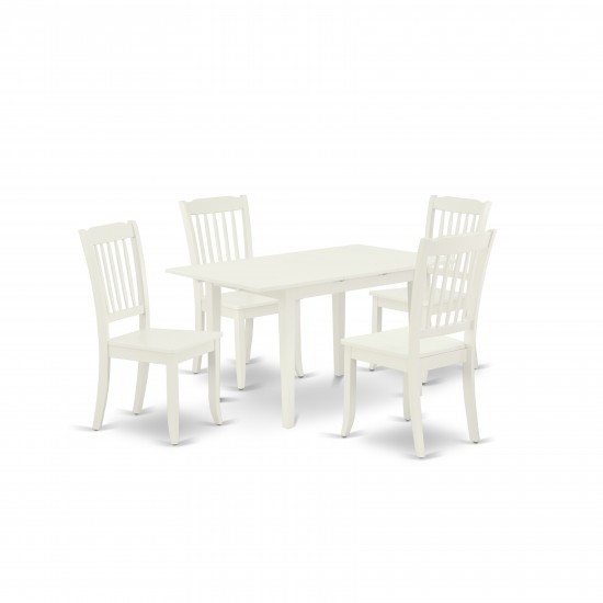 5Pc Dining Set 4 Wood Chairs, Small Butterfly Leaf Dining Table, Linen White