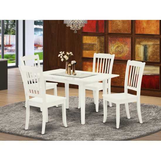 5Pc Dining Set 4 Wood Chairs, Small Butterfly Leaf Dining Table, Linen White