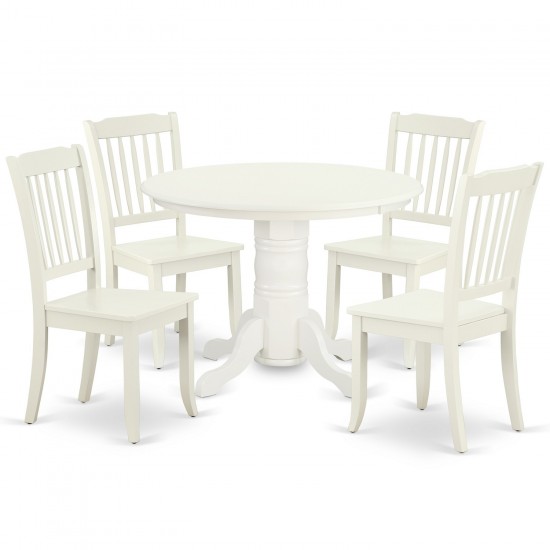 Shda5-Lwh-W 5Pc Round 42 Inch Table And 4 Vertical Slatted Chairs