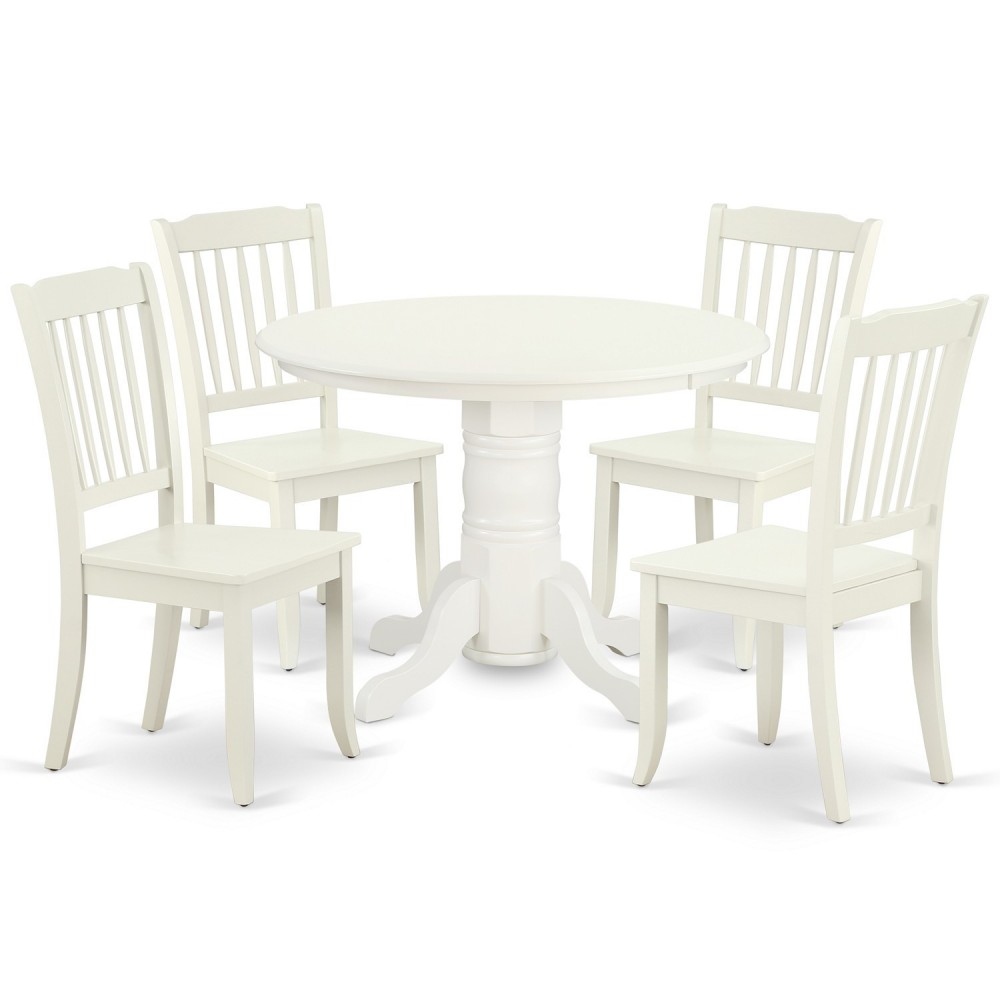 Shda5-Lwh-W 5Pc Round 42 Inch Table And 4 Vertical Slatted Chairs Shda5-Lwh-W 5Pc Round 42 Inch Table And 4 Vertical Slatted Chairs