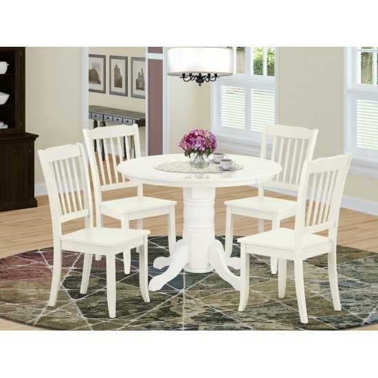 Shda5-Lwh-W 5Pc Round 42 Inch Table And 4 Vertical Slatted Chairs