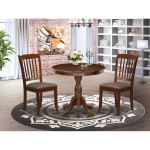 3 Pc Dining Set, 1 Round Pedestal Table, 2 Mahogany Chair, Slatted Back, Mahogany Finish