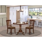 3Pc Dinette Set, Rounded Kitchen Table, Drop Leaves, Two Vertical Slatted Linen Seat Dining Chairs, Mahogany Finish