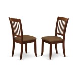 3Pc Dinette Set, Rounded Kitchen Table, Drop Leaves, Two Vertical Slatted Linen Seat Dining Chairs, Mahogany Finish