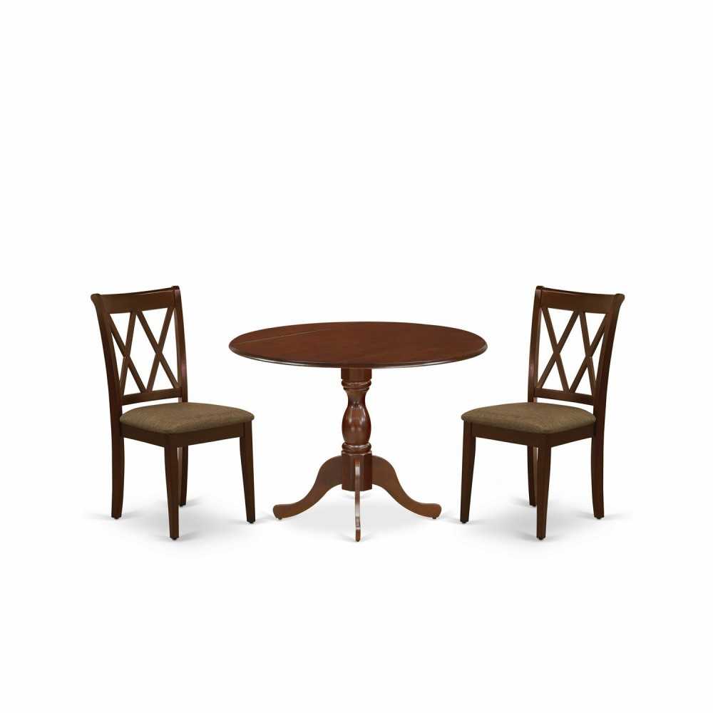 3 Pc Dining Set, 1 Drop Leaves Table, 2 Mahogany Chairs, Slatted Back, Mahogany Finish