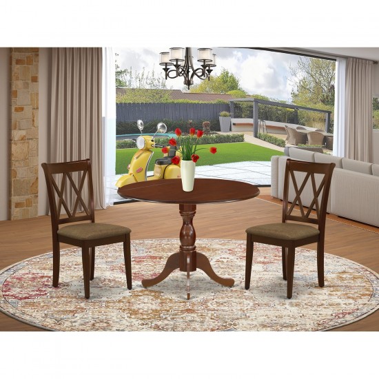 3 Pc Dining Set, 1 Drop Leaves Table, 2 Mahogany Chairs, Slatted Back, Mahogany Finish