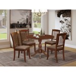 5Pc Wood Dining Set, 1 Drop Leaves Table, 4 Mahogany Chairs, Mahogany Finish