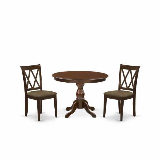 3 Pc Dining Set, Mahogany Wood Table, 2 Mahogany Chairs, Slatted Back, Mahogany Finish