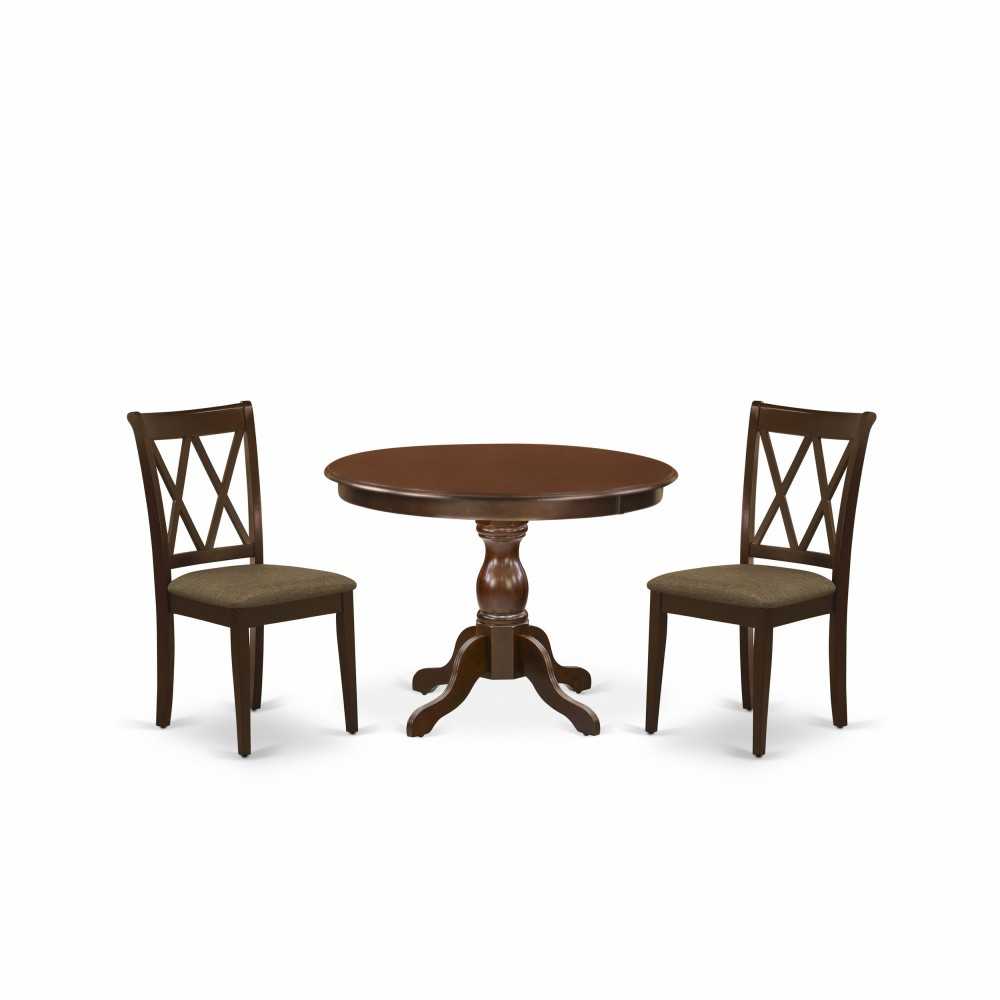 3 Pc Dining Set, Mahogany Wood Table, 2 Mahogany Chairs, Slatted Back, Mahogany Finish